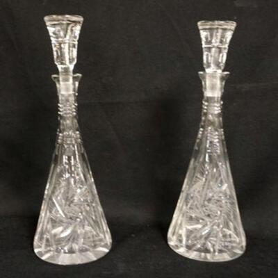 1213	PAIR OF CUT CRYSTAL DECANTERS, 13 IN HIGH

