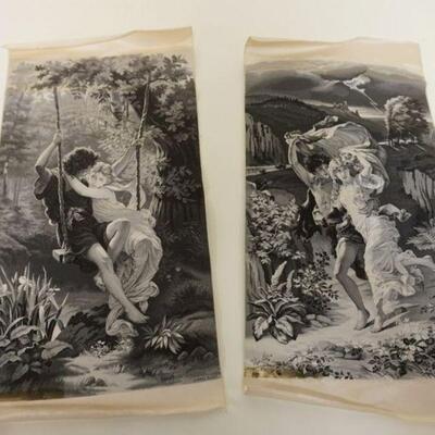 1006	2 ANTIQUE STEVENGRAPHS DEPICTING A YOUNG COUPLE ON A SWING AND RUNNING, APPROXIMATELY 15 IN X 8 IN
