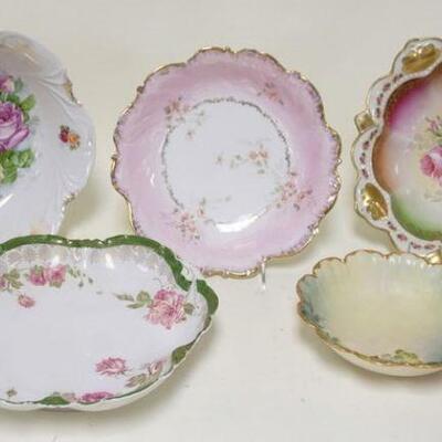 1214	5 DECORATED BERRY BOWLS, LARGEST IS 11 1/2 IN, MCAISTREA, BAVARIAN, ETC


