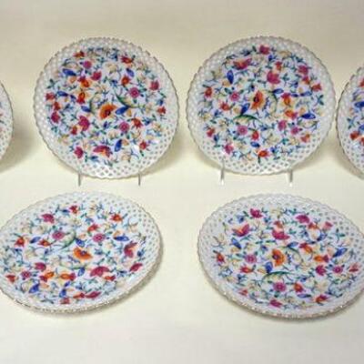 1068	GROUP OF 8 GERMAN PLATES WITH FLORAL TRANSFER, HAVING A RETICULATED GILT EDGE, APPROXIMATELY 8 IN
