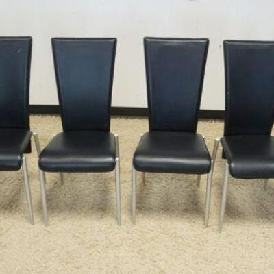 1040	LOT OF 6 CONTEMPORARY MODERN STYLE SIDE CHAIRS, VINYL & METAL, SOME WEAR TO VINYL
