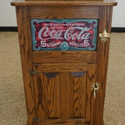 1169	CONTEMPORARY OAK COCA-COLA COOLER, APPROXIMATELY 23 IN X 15 IN X 37 IN HIGH
