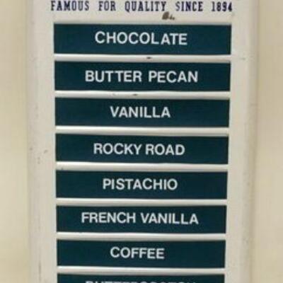 1102	HERSHEY'S ICE CREAM VINTAGE METAL ICE CREAM PARLOR FLAVOR SIGN, APPROXIMATELY 11 IN X 27 1/2 IN
