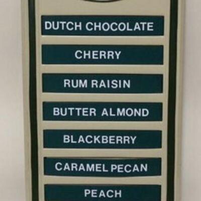 1108	BREYERS ANTIQUE METAL ADVERTISING RESTAURANT AND ICE CREAM PARLOR FLAVOR MENU SIGN, APPROXIMATELY 11 IN X 27 1/2 IN
