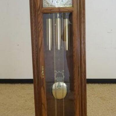 1309	SETH THOMAS TALL CASE CLOCK W/CHIME, 76 3/4 IN HIGH X 21 1/4 IN WIDE X 11 IN DEEP
