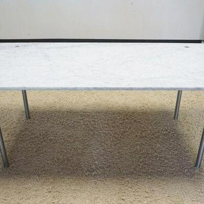 1039	CARRARALINE MARBLE DINING TABLE W/POLISHED METAL LEGS APPROXIMATE MARBLE SIZE 1 IN X 84 IN X 36 IN, TABLE 27 1/4 IN HIGH
