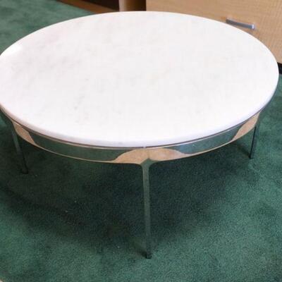 1143	MODERN CHROME BASE MARBLE TOP COFFEE TABLE, ROUND, APPROXIMATELY 30 IN ROUND X 15 IN HIGH
