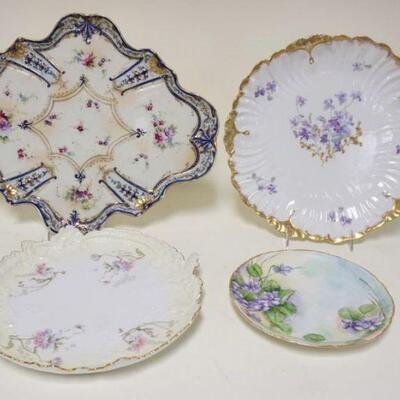 1229	4 ANTIQUE HAND PAINTED PLATES/PLATTERS, LARGEST IS 16 1/2 ON X 13 1/4 IN
