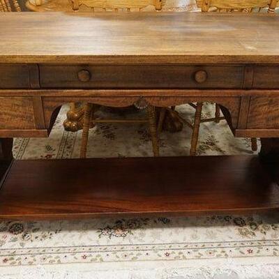 1164	EMPIRE STYLE WRITING TABLE, SCROLL LEGGED, PAW FOOT, 5 DRAWER, APPROXIMATELY 58 IN X 27 IN X 32 IN HIGH
