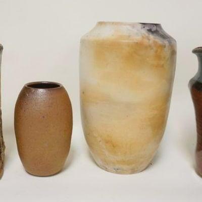 1122	CONTEMPORARY ART POTTERY VASES, GROUP OF 4, ARTIST SIGNED. LARGEST APPROXIMATELY 9 1/4 IN HIGH

