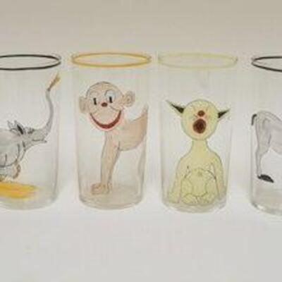 1012	1920'S COMICAL HAND PAINTED BAR GLASSES, LOT OF 10, EACH APPROXIMATELY 5 1/4 IN HIGH
