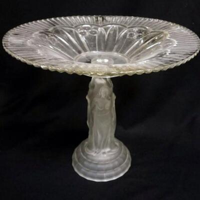 1065	LARGE 3 PART COMPOTE WITH FROSTED GLASS BASE, HAVING 3 NUDE WOMEN COLUMN. UNSIGNED, APPROXIMATELY 13 1/2 IN X 11 1/2 IN HIGH
