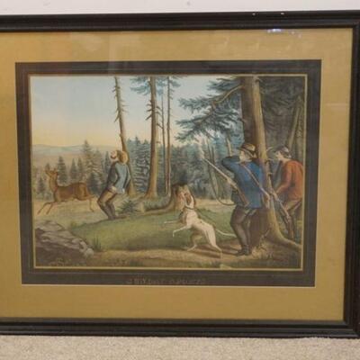 1255	COMICAL HUNTING PRINT *SUNDAY SPORTS* PUBLISHED BY H SCHILE, 18 DIVISION ST, NEW YORK 1874, 35 IN X 29 IN INCLUDING FRAME
