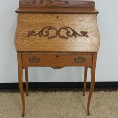 1159	ANTIQUE OAK SLANT FRONT LADY'S DESK, ONE DRAWER, APPROXIMATELY 30 IN X 16 IN X 44 IN HIGH

