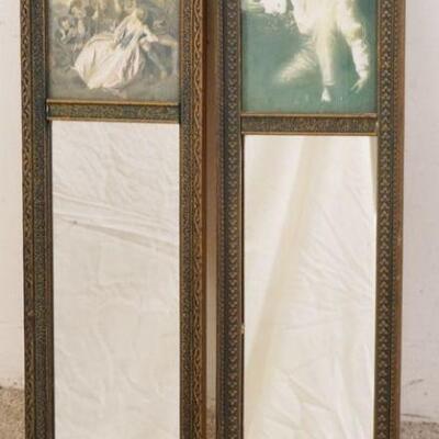 1316	PAIR OF MIRRORS W/PRINTS IN MATCHING FRAMES, 7 3/4 IN X 29 1/4 IN
