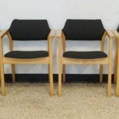 1026	LOT OF 6 MODERN STYLE ARMCHAIRS, 2 VINYL & 4 CLOTH SEATS, CHAIR ARMS ARE FINGER JOINTED
