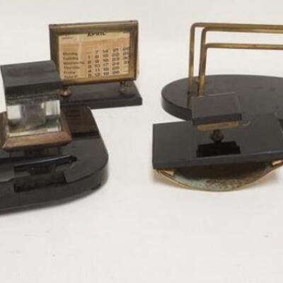 1288	5 PIECE WEST GERMAN DESK SET, METAL PART OF TOPS ON THE INKWELLS IS CORRODED, INKWELL IS 9 5/8 IN HIGH
