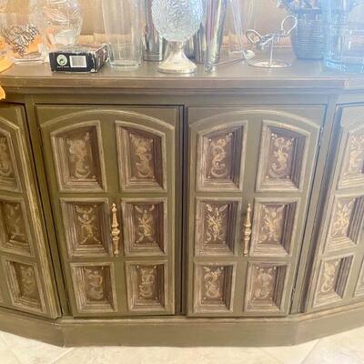 Grandmillennial hand-painted low console/cabinet