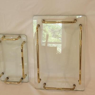 (2) Glass & Brass Vanity Trays