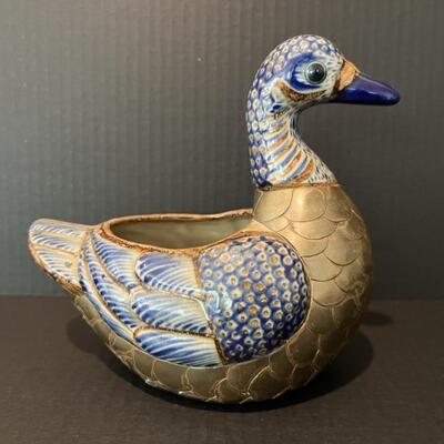Mexican Brass over Ceramic Decor: Duck Planter