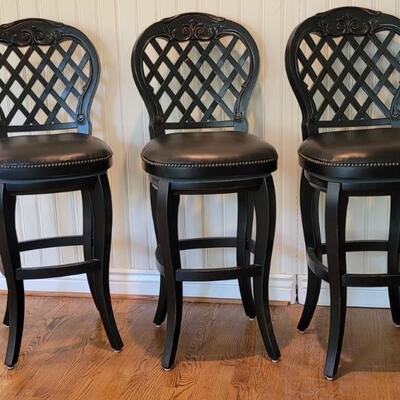 (3) Swivel Bar Height Stools with Leather Seats