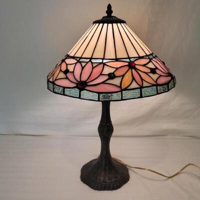 Tiffany Style Table Lamp, Pink & Orange Flowers