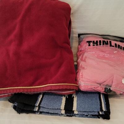 (3) Maroon Horse Blanket, Pink Endurance Pad, &
Blue Stripe Mexican Blanket