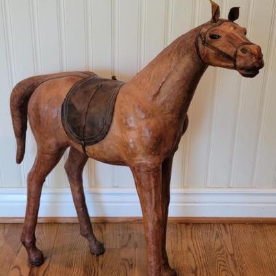 Floor Standing Leather Wrapped Indoor Horse Statue