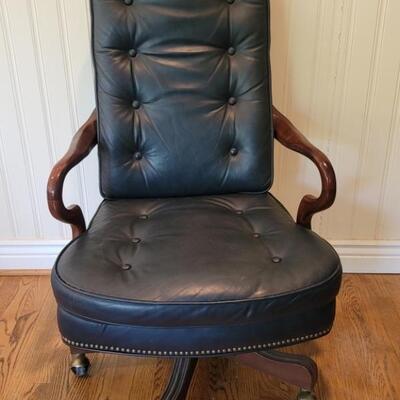 Navy Leather Executive Rolling Desk Chair