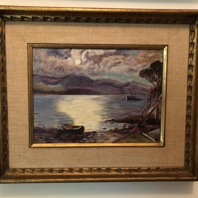 Moonlight Fishermen Original Oil on Canvas in
Giltwood Frame
