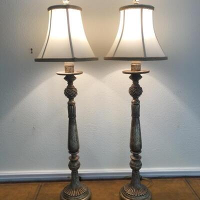 Pair of Gold Buffet Candlestick Lamps with Shades