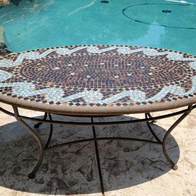 Concrete Round Patio Table w/ Mosaic Tile Top &
Iron Base