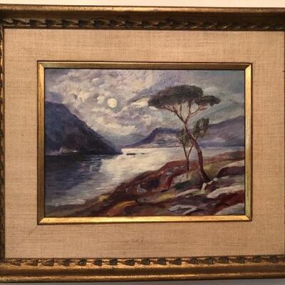 Framed Moonlit River Original oil on Canvas