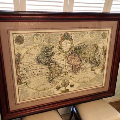 Framed & Matted Old World Map in French