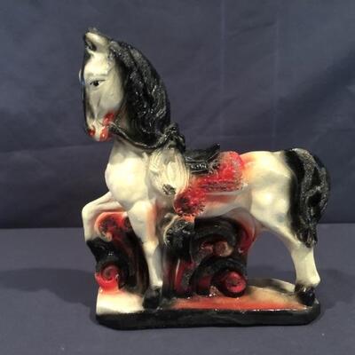 Vintage Chalkware Black & White Horse Figurine