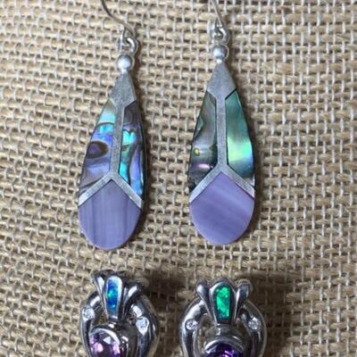 (2) Pairs of Sterling Silver Earrings with Opals