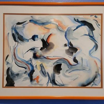 Framed Colorful Abstract Watercolor by DL Spano