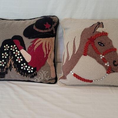 2- Handmade Throw Pillows by Judi Boisson: Horse & Cowgirl