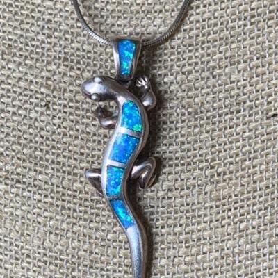 Sterling Silver and Opal Lizard Necklace