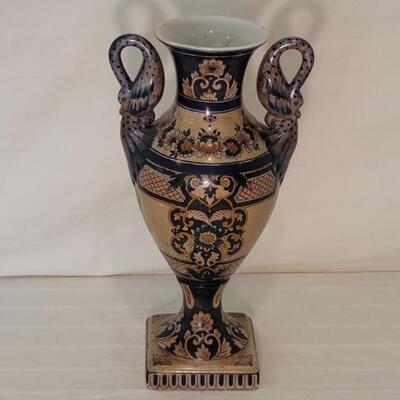 Black & Beige Ceramic Amphora with Swan Handles