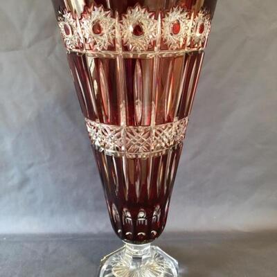 Bohemian Ruby Red cut to Clear 16.5in Footed Vase