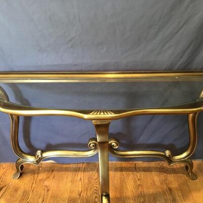 French Style Brass & Glass Scalloped Demilune
Console Table
