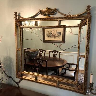 Ornate French Louis XVI Gilt Gold Wall Mirror
