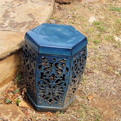 Blue Ceramic Garden Stool / Plant Stand