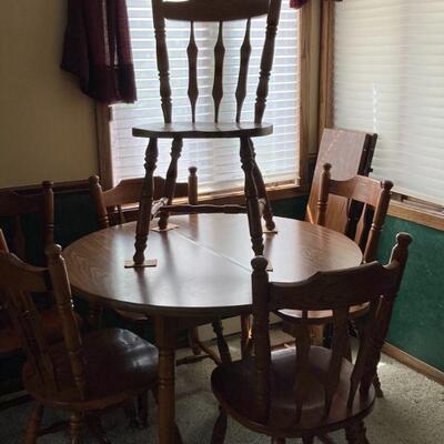 Table, 2 leaves, and 6 chairs