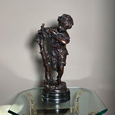AUGUSTE MOREAU BRONZE SCULPTURE | Auguste Moreau signed bronze sculpture/statue of a young boy; h. 17 in.