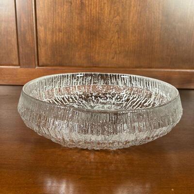 TEXTURED GLASS BOWL | Pressed glass bowl with low sides featuring glacial / bark textures; dia. 10-1/4 in.