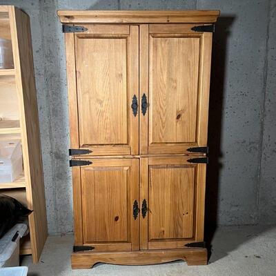 COUNTRY PINE MEDIA CABINET | Pine wood entertainment center / TV cabinet, top and bottom sections with double cabinet doors, the top...