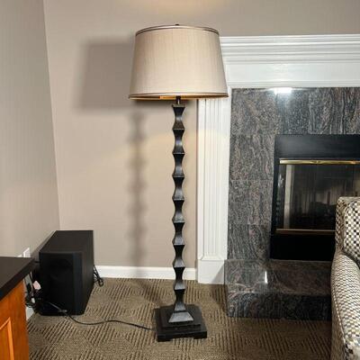 FLOOR LAMP | Dark brown floor lamp with copper patina finish and matching finial; overall h. 61-1/2 in.