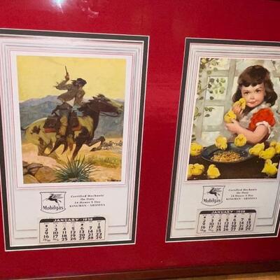 Petroliana: Mobilgas 1938 Western & Child w/ ducklings Calendars  